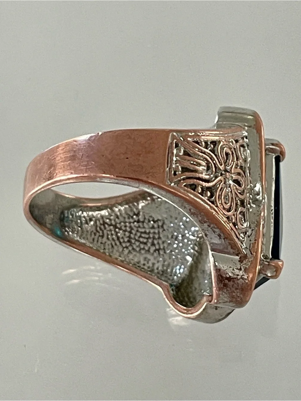 Vintage Ornate Aquamarine Silver Scrollwork Statement Ring